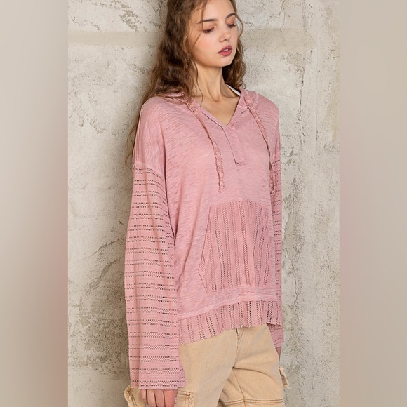 POL Mauve Pink Lightweight Knit Hoodie | Relaxed Fit - Picture 3 of 4